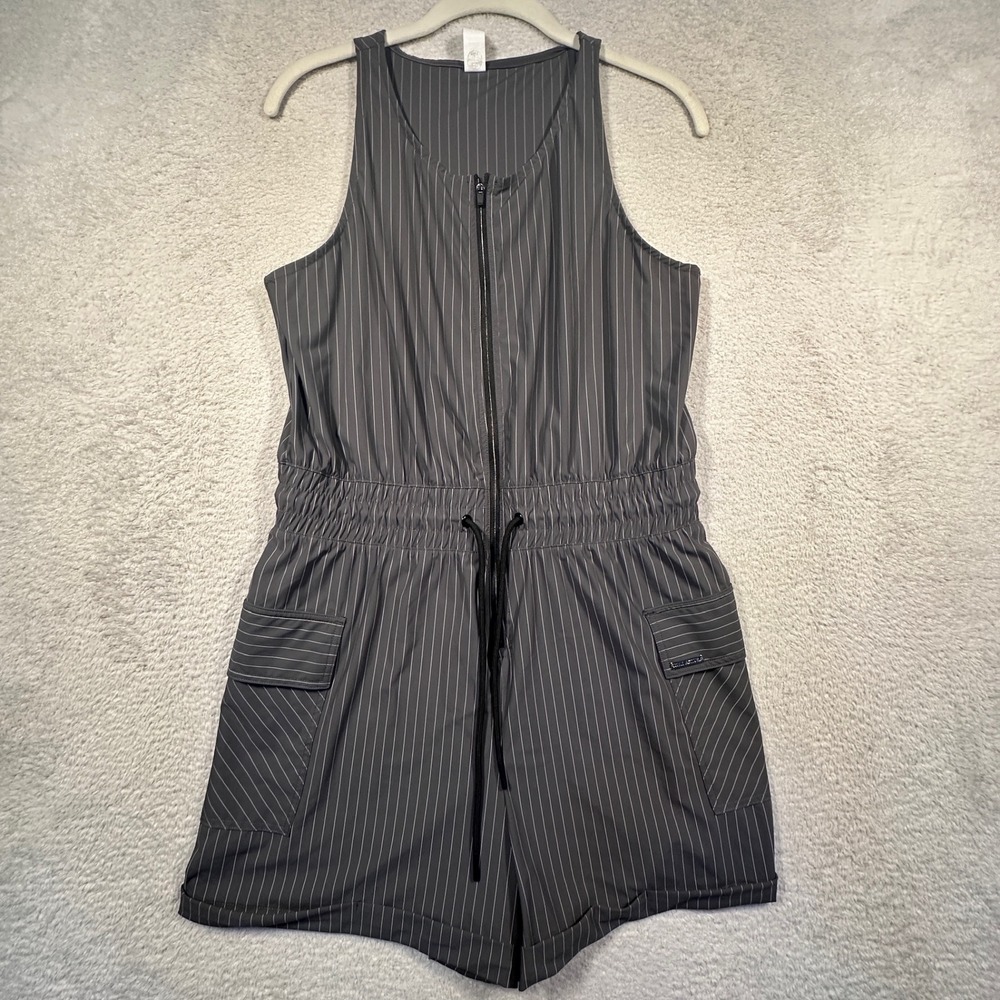 Zyia Active Romper Pinstripe Sleeveless Drawstring Waist Pockets Size M‎